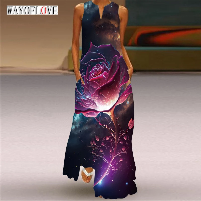WAYOFLOVE Ladies Spring Summer Long Dress Sleeveless V-neck Purple Flower Print Casual Beach Dresses Party Slim Maxi Dress Women
WAYOFLOVE Ladies Spring Summer Long Dress Sleeveless V-neck Purple Flower Print Casual Beach Dresses Party Slim Maxi Dress Women