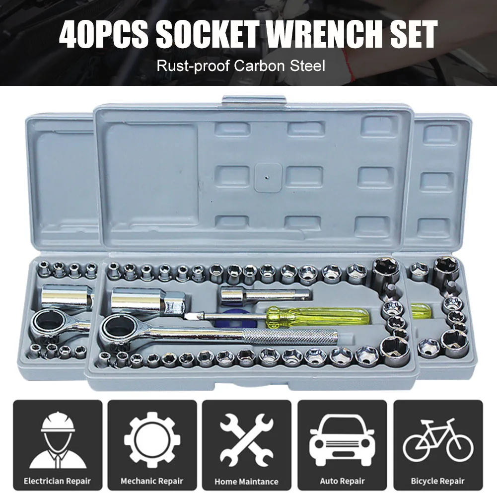 40Pcs Universal Socket Wrench Set Hand Tool Carbon Steel SAE/Metric 1/4" 3/8" Drive Ratchet Spinner Wrench Set Car Repair Tool
40Pcs Universal Socket Wrench Set Hand Tool Carbon Steel SAE/Metric 1/4" 3/8" Drive Ratchet Spinner Wrench Set Car Repair Tool