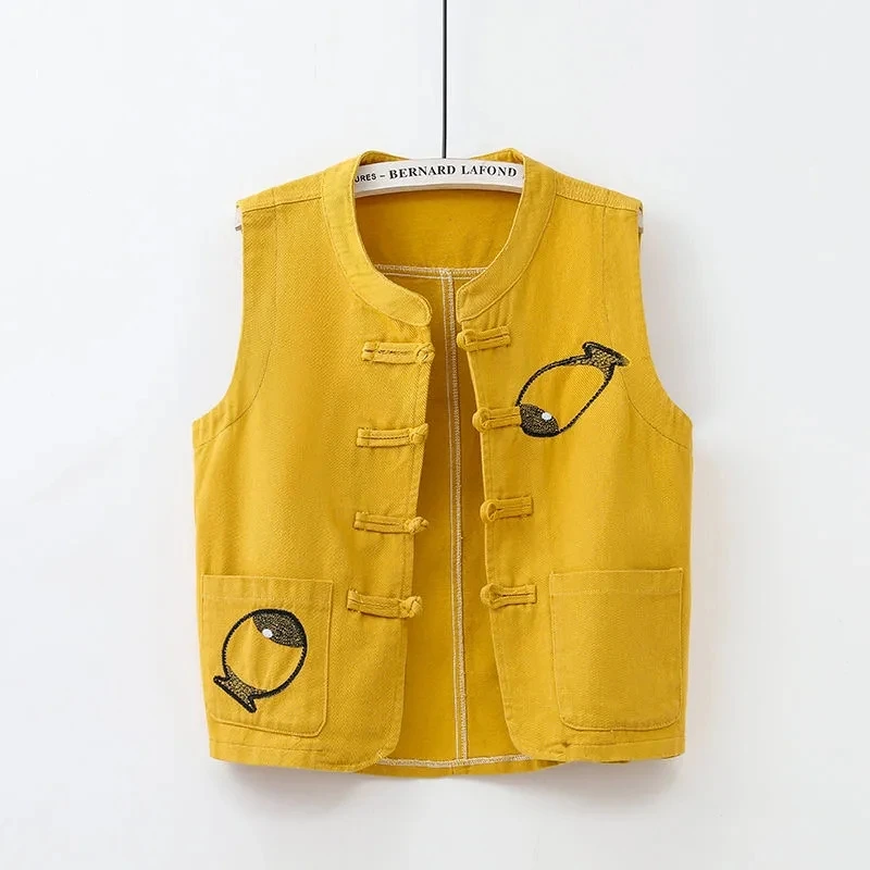 Retro Embroidery Women's Denim Vest Spring Autumn Sleeveless Tops Candy Color Cardigan Korean Fashion Leisure Loose Waistcoat
Retro Embroidery Women's Denim Vest Spring Autumn Sleeveless Tops Candy Color Cardigan Korean Fashion Leisure Loose Waistcoat