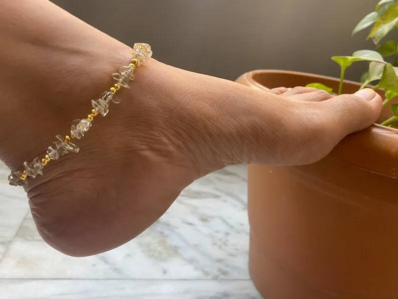 

Lemon Quartz Anklet-Ankle Bracelet-Zodian Anklet-Fashionable Anklet-Healing Crystal Anklet-Raw Chips Beaded Anklet