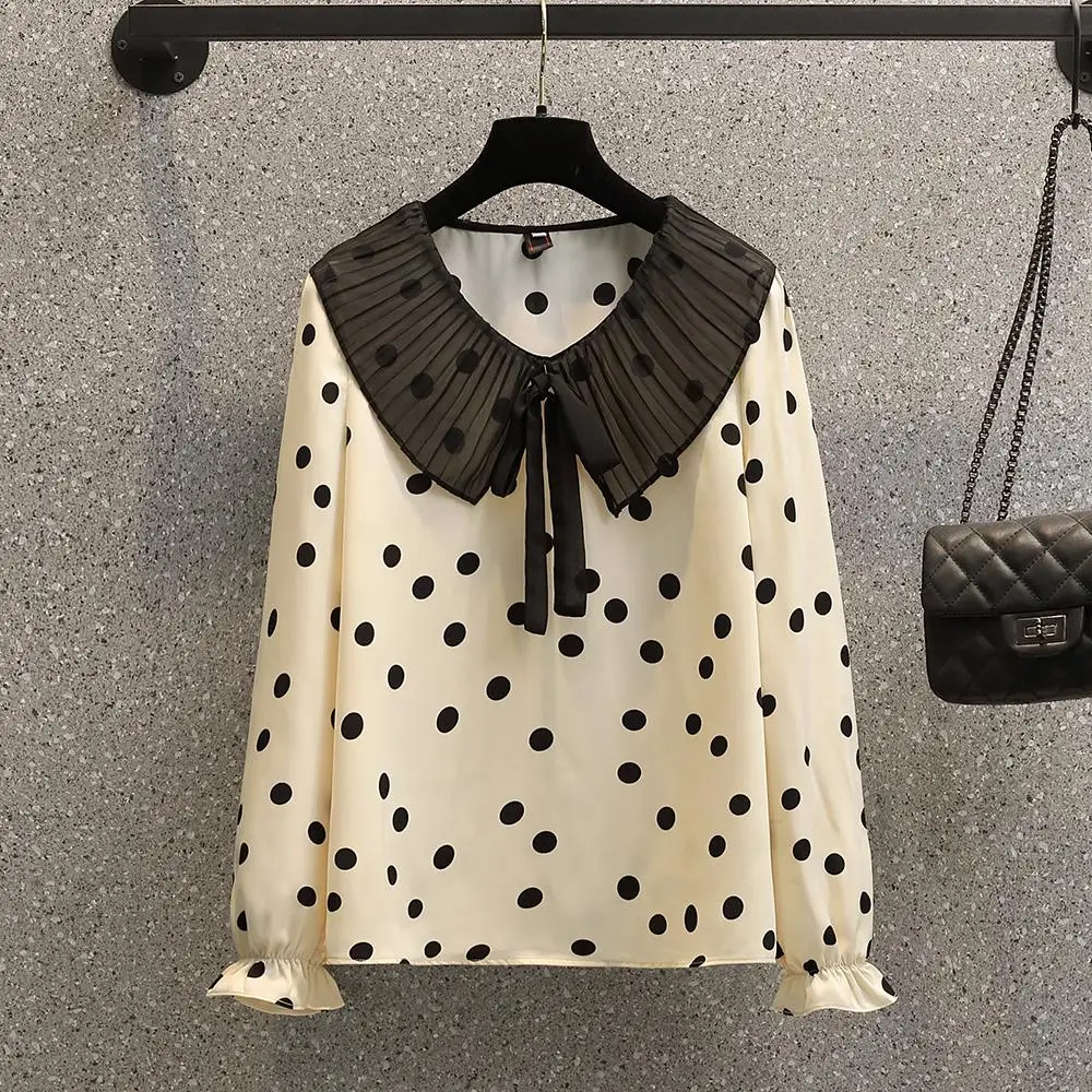 Large Size Women Sweet Polka Dot Shirts Spring 2022 Pleated Peter Pan Collar Patchwork Long Sleeve Chiffon Blouse Korean
Large Size Women Sweet Polka Dot Shirts Spring 2022 Pleated Peter Pan Collar Patchwork Long Sleeve Chiffon Blouse Korean