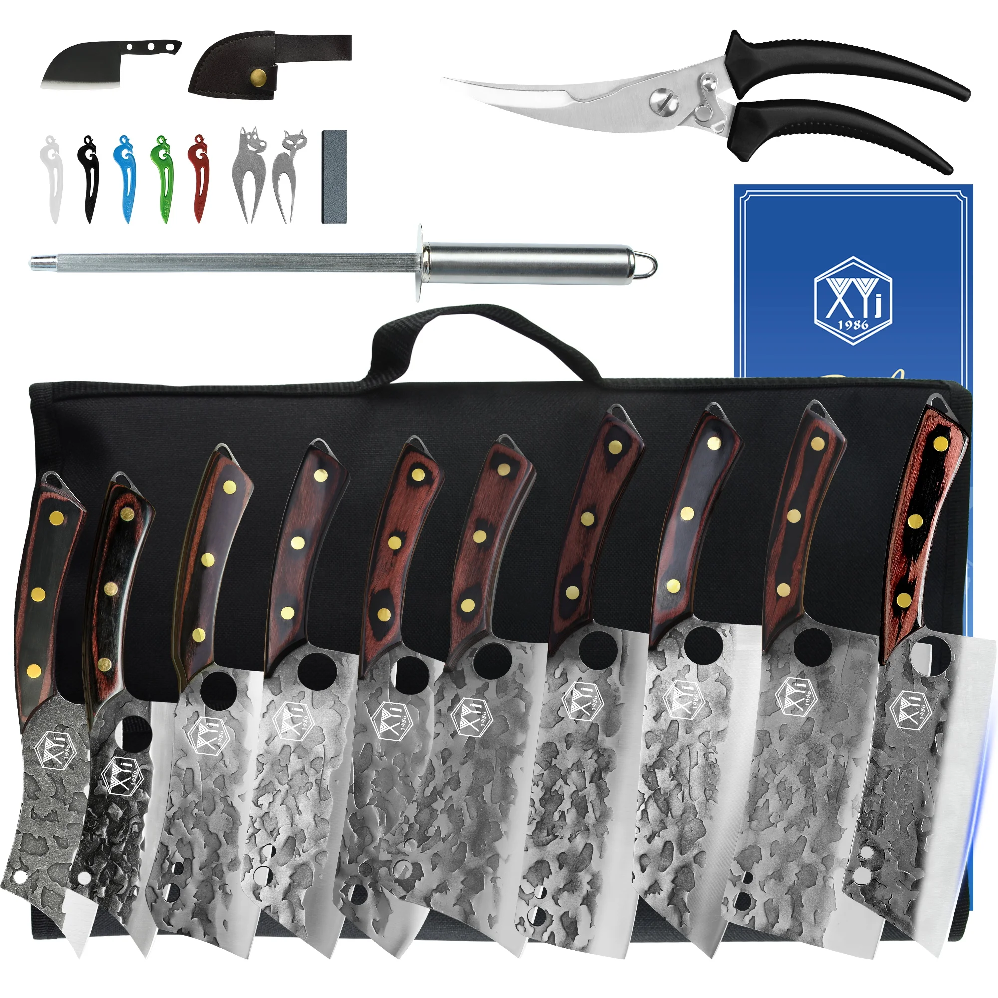 XYJ Meat Vegetable Cleaver Knife Set Stainless Steel Kitchen Chef Butcher Large Chopping Knives Portable Roll Bag Scissors
XYJ Meat Vegetable Cleaver Knife Set Stainless Steel Kitchen Chef Butcher Large Chopping Knives Portable Roll Bag Scissors