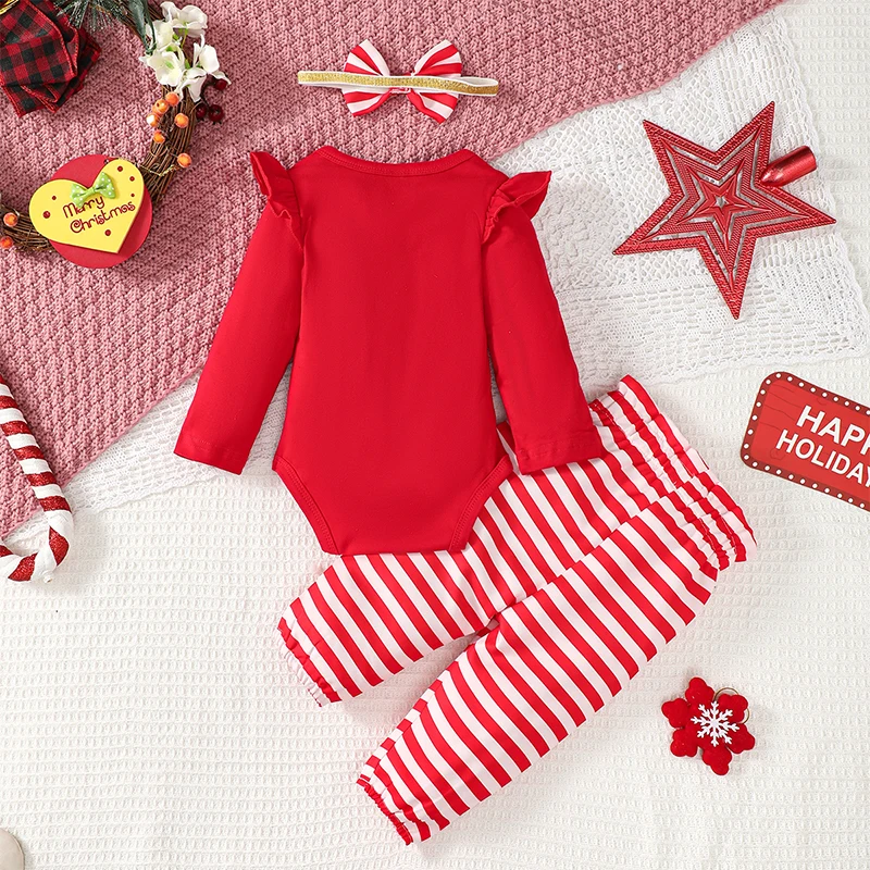 Baby Girls 3Pcs Christmas Outfits Long Sleeve Romper Striped Print Pants Set Infant Clothes
Baby Girls 3Pcs Christmas Outfits Long Sleeve Romper Striped Print Pants Set Infant Clothes
