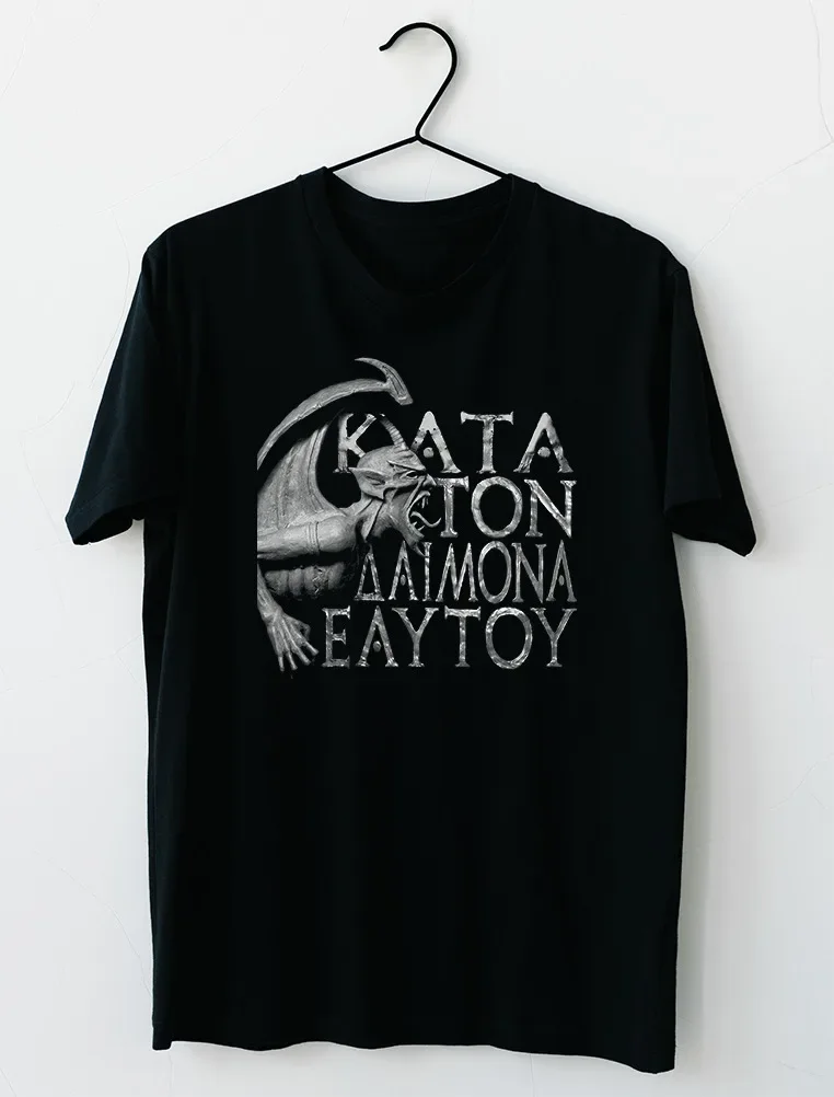 Кровавая греческая черная металлическая лента Kata Ton Daimona Eautou футболка