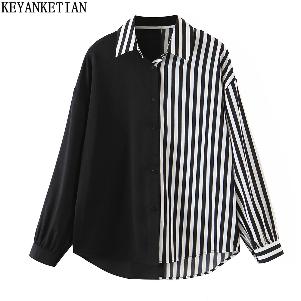 KEYANKETIAN Women's Black and White Striped Patchwork Shirt 2022 Fall New OVERSIZE Chic Lapel Tie Buckle Long Sleeve Top
KEYANKETIAN Women's Black and White Striped Patchwork Shirt 2022 Fall New OVERSIZE Chic Lapel Tie Buckle Long Sleeve Top