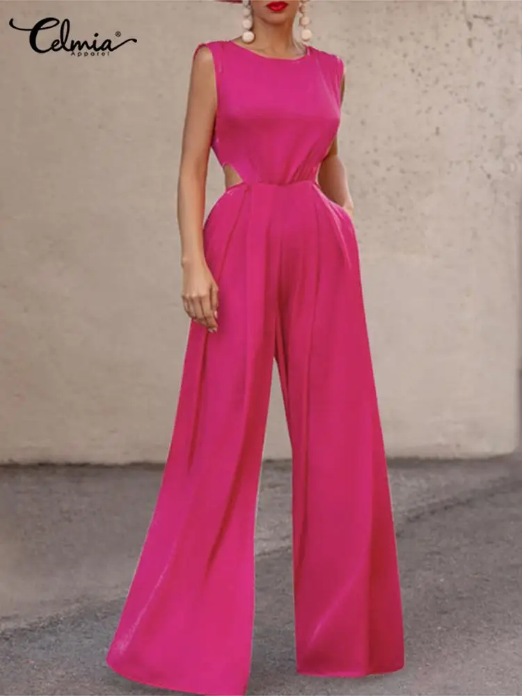 Fashion O Neck Pleated Long Rompers Celmia Women Sleeveless Jumpsuits Elegant Solid Waist Cutout Playsuit Wide Leg Pant Overalls
Fashion O Neck Pleated Long Rompers Celmia Women Sleeveless Jumpsuits Elegant Solid Waist Cutout Playsuit Wide Leg Pant Overalls
