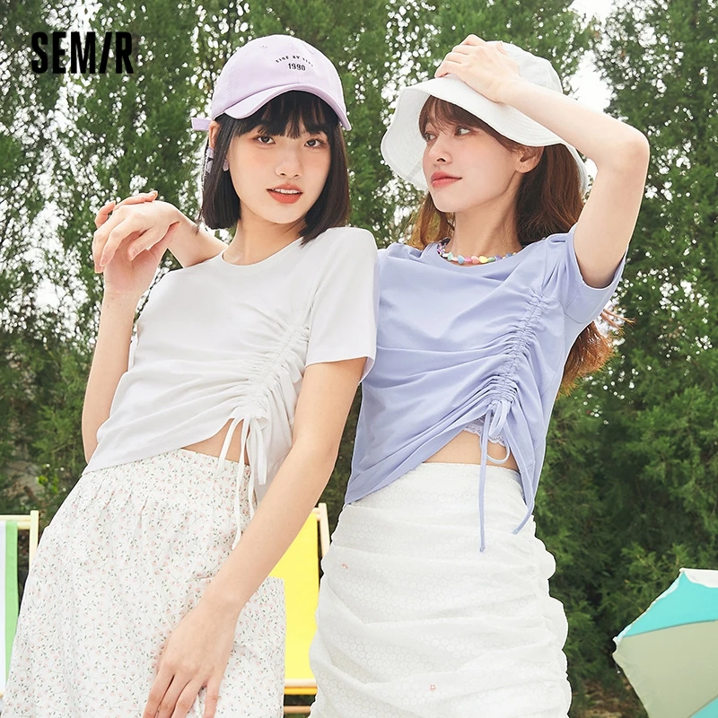 Футболка Semir женская с коротким рукавом, короткий топ на шнуровке, однотонный облегающий пуловер для девушек, лето 2023
Футболка Semir женская с коротким рукавом, короткий топ на шнуровке, однотонный облегающий пуловер для девушек, лето 2023