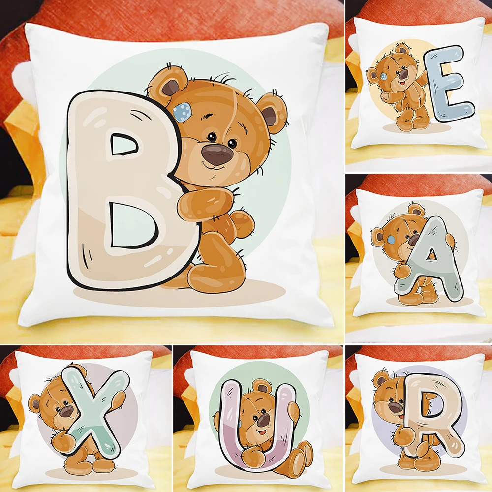 Cute animal pillowcase pillowcase English letters A-Z printing cushion cover home cartoon bear sofa children's room decoration
Cute animal pillowcase pillowcase English letters A-Z printing cushion cover home cartoon bear sofa children's room decoration