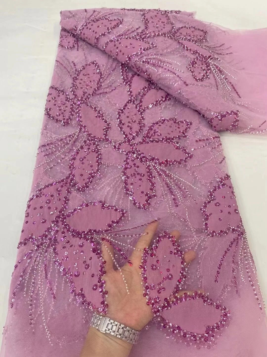 Luxury African Mesh Purple Fabric Embroidery For Women Sewing Wedding Dress Dubai Beading Lace Sequin Fabric 5 Yards Meters
Luxury African Mesh Purple Fabric Embroidery For Women Sewing Wedding Dress Dubai Beading Lace Sequin Fabric 5 Yards Meters