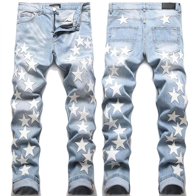 Jeans For Men Pu Leather Stars Hip Hop Appliques Trousers Pencil Pants New Style Fashion Slim Fit High Street Denim Pants Male
Jeans For Men Pu Leather Stars Hip Hop Appliques Trousers Pencil Pants New Style Fashion Slim Fit High Street Denim Pants Male