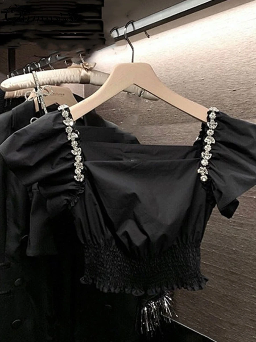 Exquisite Rhinestone Shiny Black Shirt Women's Blouses 2022 Summer New Fashion Slim Elegatn Pleated Slim-Fit Puff Sleeve Tops
Exquisite Rhinestone Shiny Black Shirt Women's Blouses 2022 Summer New Fashion Slim Elegatn Pleated Slim-Fit Puff Sleeve Tops