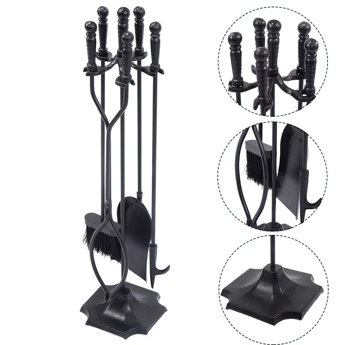 5 PCS Hearth Tool Fireplace Set Fire Tools Set Black Home 31'' Pedestal Base 
5 PCS Hearth Tool Fireplace Set Fire Tools Set Black Home 31'' Pedestal Base