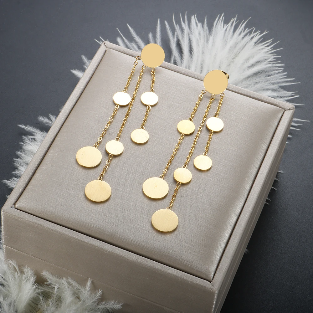 Fashion Drop Tassel Earrings Stainless Steel for Women Gold Plated Korean Daily Round Simple Minimalism Jewelry Accessories Gift
Fashion Drop Tassel Earrings Stainless Steel for Women Gold Plated Korean Daily Round Simple Minimalism Jewelry Accessories Gift