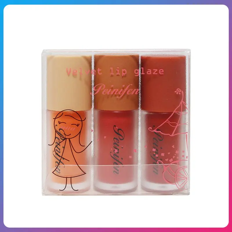 

3 Packs Of Silk Soft Lovely Mini Lip Glaze Cute Velvet Pumpkin Color Lipstick Waterproof No Makeup No Fading Lip Glaze Cosmetic