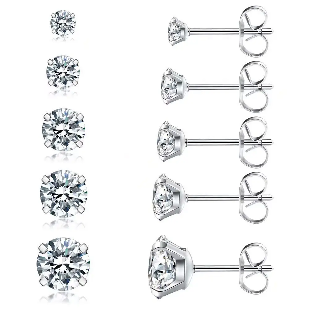 5 Pairs Stud Earrings Set Hypoallergenic Cubic Zirconia 316L Earrings Stainless Steel CZ Earrings 3-8mm Rose Gold/Gold/Silver
5 Pairs Stud Earrings Set Hypoallergenic Cubic Zirconia 316L Earrings Stainless Steel CZ Earrings 3-8mm Rose Gold/Gold/Silver
