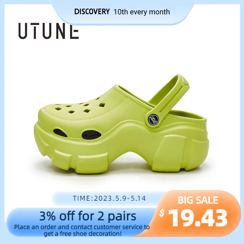 

UTUNE Women Thick sole hole Sandals Summer Platform slip-ons Shoes Beach Outside EVA Slides Slippers Men Soft Non-slip Indoor