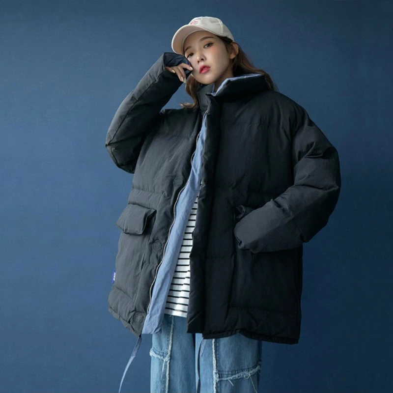 

Зимнее женское пальто, Ультралегкая куртка с хлопковой подкладкой на утином пуху, портативные женские парки с подкладкой, пуховик с воротником-стойкой, оверсайз G156