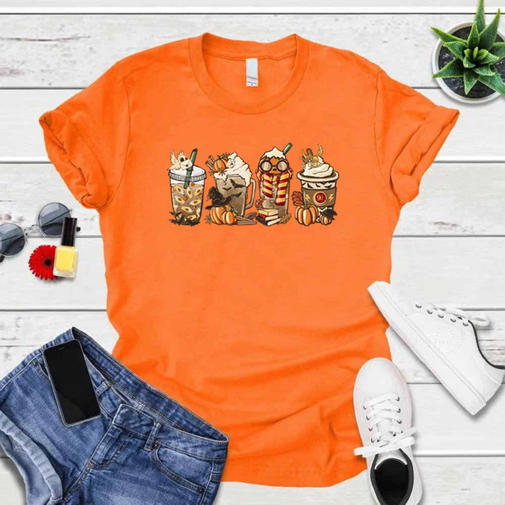 

Magic HP Fall T Shirt Fall Coffee Shirts Pumpkin Spice Latte T-shirt Halloween T-Shirt Women Clothes Short Sleeve Wizard Tops