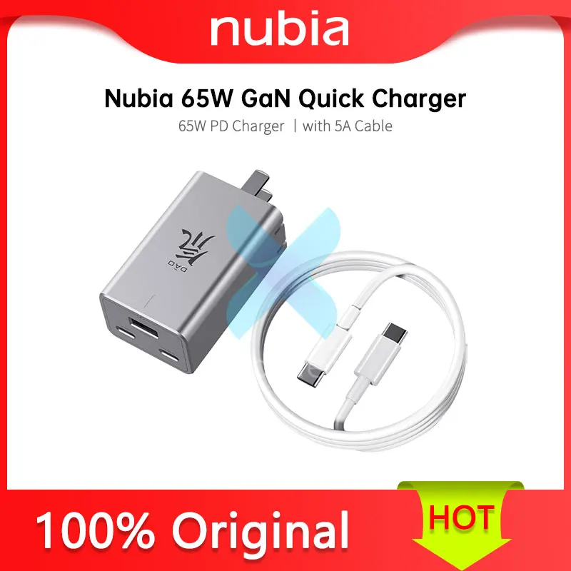 Original Nubia 65W GaN Quick Charger Adapter 100W 5A Cable for nubia RedMagic 6R 6 Pro 6S Pro Phone MAX output 65W PD Charger
Original Nubia 65W GaN Quick Charger Adapter 100W 5A Cable for nubia RedMagic 6R 6 Pro 6S Pro Phone MAX output 65W PD Charger