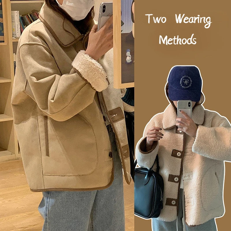 Women Warm Faux Fur Fleece Coat Jacket Two Wearing Methods New Korean Fashion Thickened Lapel Female Outwear 2022 Autumn Winter
Women Warm Faux Fur Fleece Coat Jacket Two Wearing Methods New Korean Fashion Thickened Lapel Female Outwear 2022 Autumn Winter