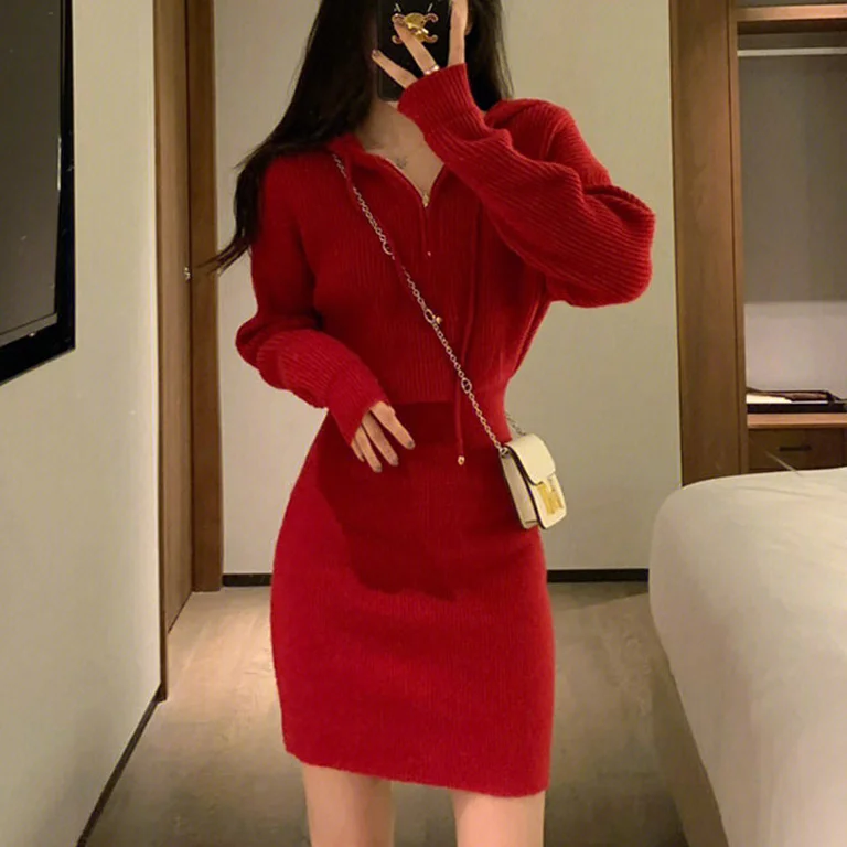Women 2023 Spring Autumn French Zipper Hooded Knit Dress Female Slim Package Hip Dresses Ladies Solid Sweater Vestidos W266
Women 2023 Spring Autumn French Zipper Hooded Knit Dress Female Slim Package Hip Dresses Ladies Solid Sweater Vestidos W266