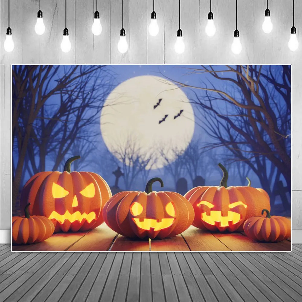 Pumpkin Face Lights Graveyard Halloween Party Decoration Photography Backdrop Children Moon Withered Trees Bats Photo Background
Pumpkin Face Lights Graveyard Halloween Party Decoration Photography Backdrop Children Moon Withered Trees Bats Photo Background