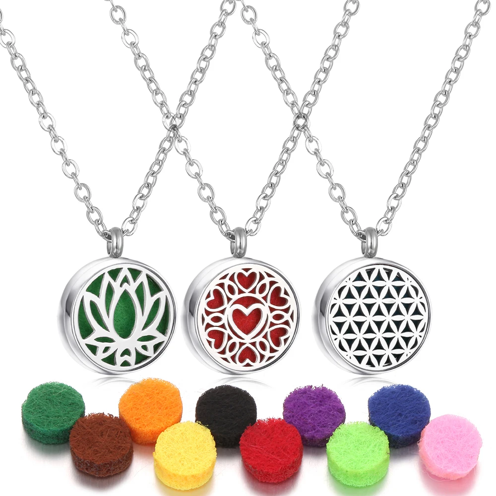 

Love Flower Aromatherapy Jewelry Essential Oil Diffuser Pendant Necklace Stainless Steel Locket Necklaces Perfume Aroma Necklace