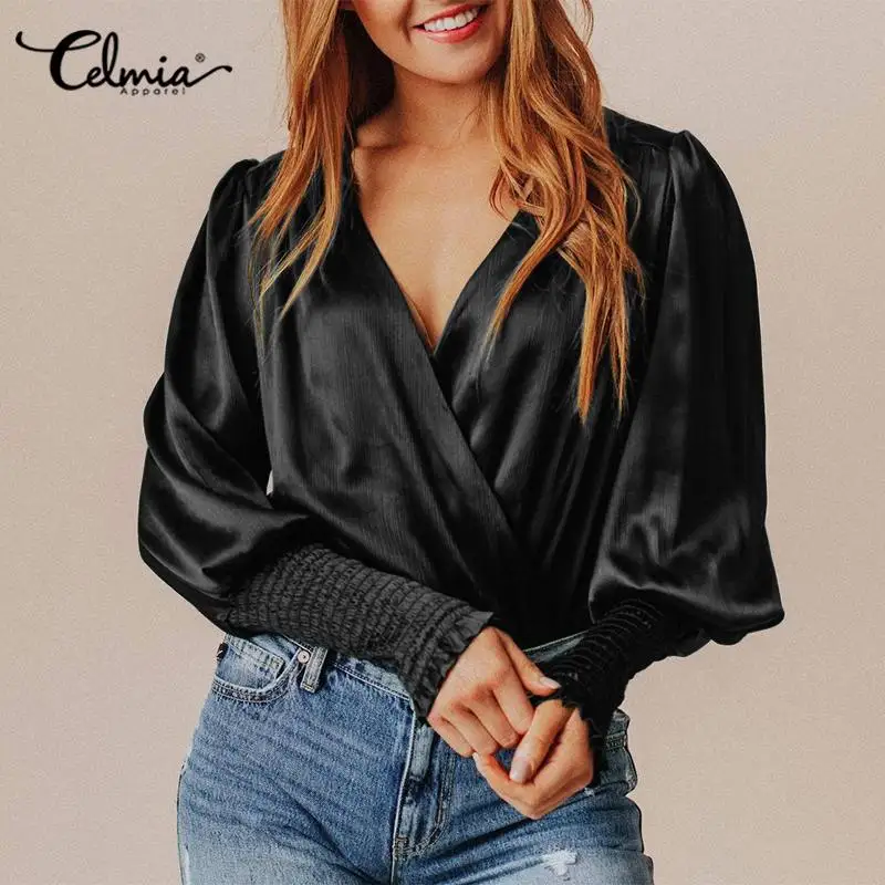 Celmia Elegant Casual Top OL Satin Glossy 2022 Fashion Shirts Pleated Spring Autumn Long Puff Sleeve V-neck Blusas Women Blouses
Celmia Elegant Casual Top OL Satin Glossy 2022 Fashion Shirts Pleated Spring Autumn Long Puff Sleeve V-neck Blusas Women Blouses