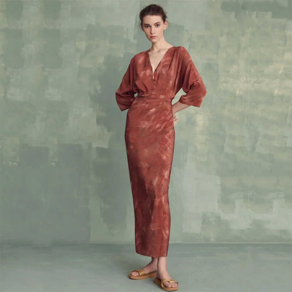 23 Spring Summer temperament retro wine red swoosh print half wrap tied hip dress women
23 Spring Summer temperament retro wine red swoosh print half wrap tied hip dress women