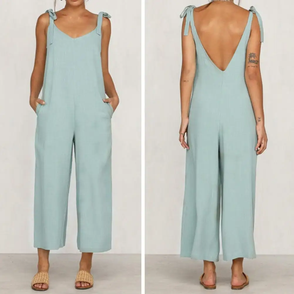 Summer Women Sleeveless Rompers V-neck Backless Wide Leg Jumpsuit Adjustable Shoulder Straps Solid Color Romper Female Clothing
Summer Women Sleeveless Rompers V-neck Backless Wide Leg Jumpsuit Adjustable Shoulder Straps Solid Color Romper Female Clothing