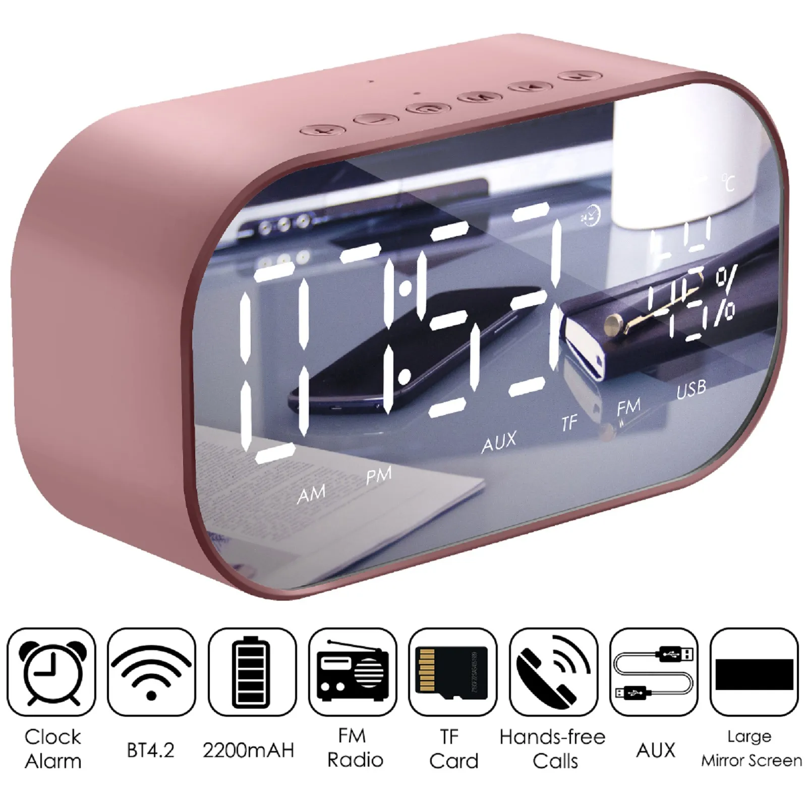 Alarm Clock LED Mirror Multifunction Wireless Bluetooth 5.0 Alarm Clock Music Player Electronic Digital Desktop Clock with Radio
Alarm Clock LED Mirror Multifunction Wireless Bluetooth 5.0 Alarm Clock Music Player Electronic Digital Desktop Clock with Radio