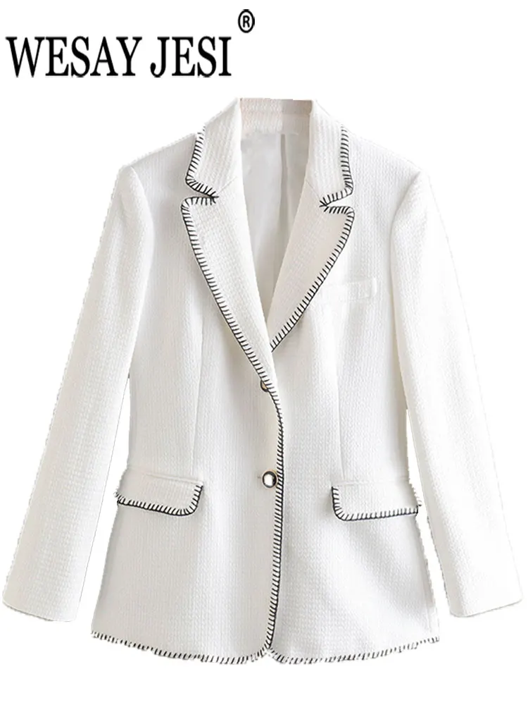 WESAY JESI Spring Women's Blazer V-Neck Solid Color White Coat Elegant Pocket Decoration Fashion Female Office Daily Clothing
WESAY JESI Spring Women's Blazer V-Neck Solid Color White Coat Elegant Pocket Decoration Fashion Female Office Daily Clothing