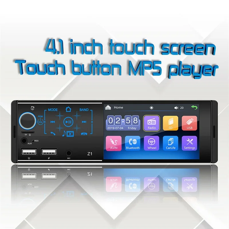 Car Radio 4.1Inch 1 DIN Touch Screen Bluetooth Stereo Mp5 Player Auto Audio Stereo Autoradio USB Steering Wheel Remote Control
Car Radio 4.1Inch 1 DIN Touch Screen Bluetooth Stereo Mp5 Player Auto Audio Stereo Autoradio USB Steering Wheel Remote Control