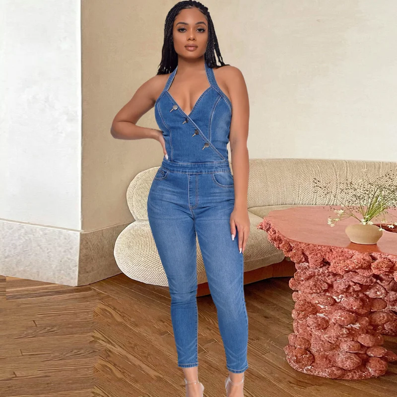 WUHE Backless Halter Sexy Party Denim Jumpsuit Sleeveless Buttons Up Rompers Female Casual Jeans Women Playsuit Overalls
WUHE Backless Halter Sexy Party Denim Jumpsuit Sleeveless Buttons Up Rompers Female Casual Jeans Women Playsuit Overalls