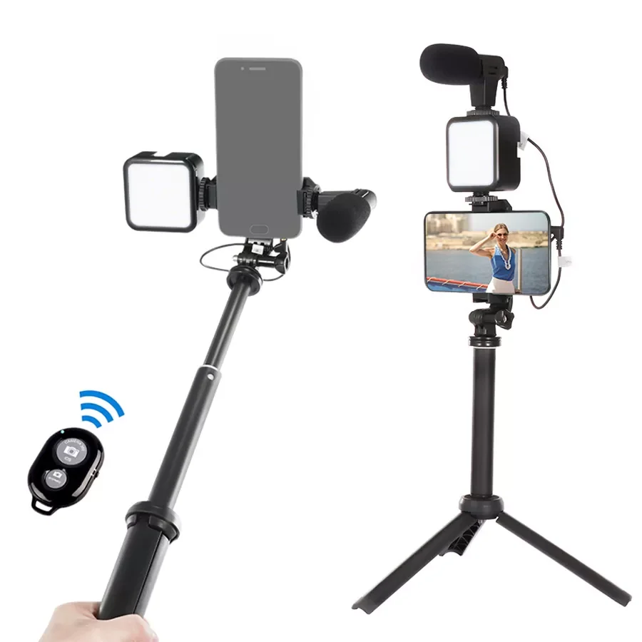 

New in Live Studio Wireless Microphone For Phone/Camera Vlog Video Recording Shotgun Microphone LED Light Tripod for YouTube