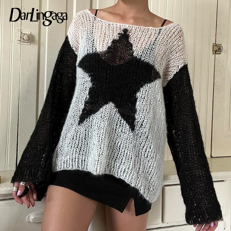 Darlingaga Harajuku Star Top Oversized Knitted Sweater Women Black White Casual Holidays Jumpers Y2K Aesthetic Hollow Out Knit
Darlingaga Harajuku Star Top Oversized Knitted Sweater Women Black White Casual Holidays Jumpers Y2K Aesthetic Hollow Out Knit