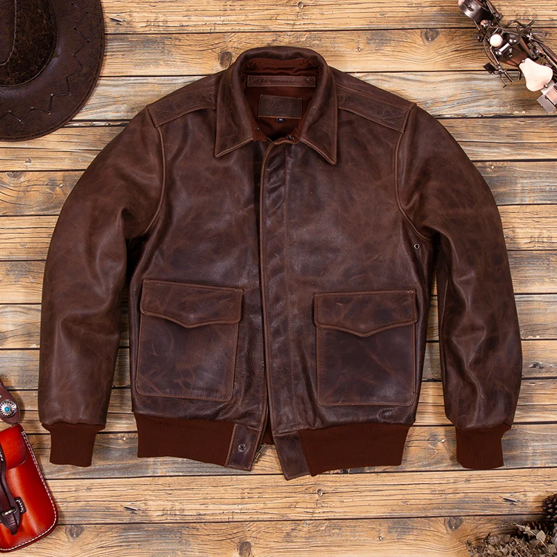 Free shipping.American Vintage Brown A2 bomber genuine leather coat.Men wax 1.4mm cowhide army air force jacket.classic A-2
Free shipping.American Vintage Brown A2 bomber genuine leather coat.Men wax 1.4mm cowhide army air force jacket.classic A-2