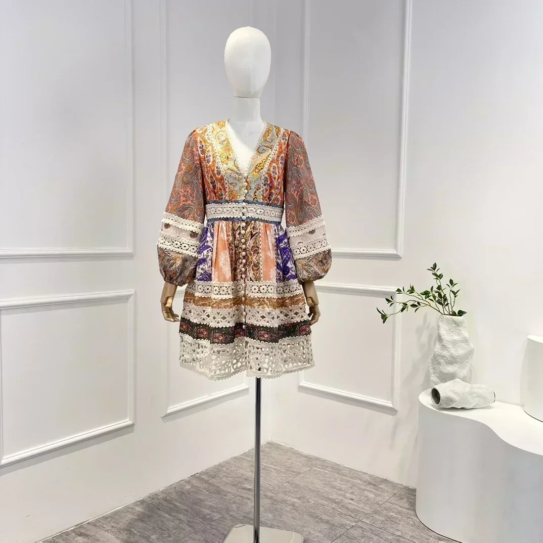 Paisley Printing New 2023 Linen High Quality Hollow Out Vintage Lantern Sleeve Lace Patchwork Women Fashion Mini Dress
Paisley Printing New 2023 Linen High Quality Hollow Out Vintage Lantern Sleeve Lace Patchwork Women Fashion Mini Dress