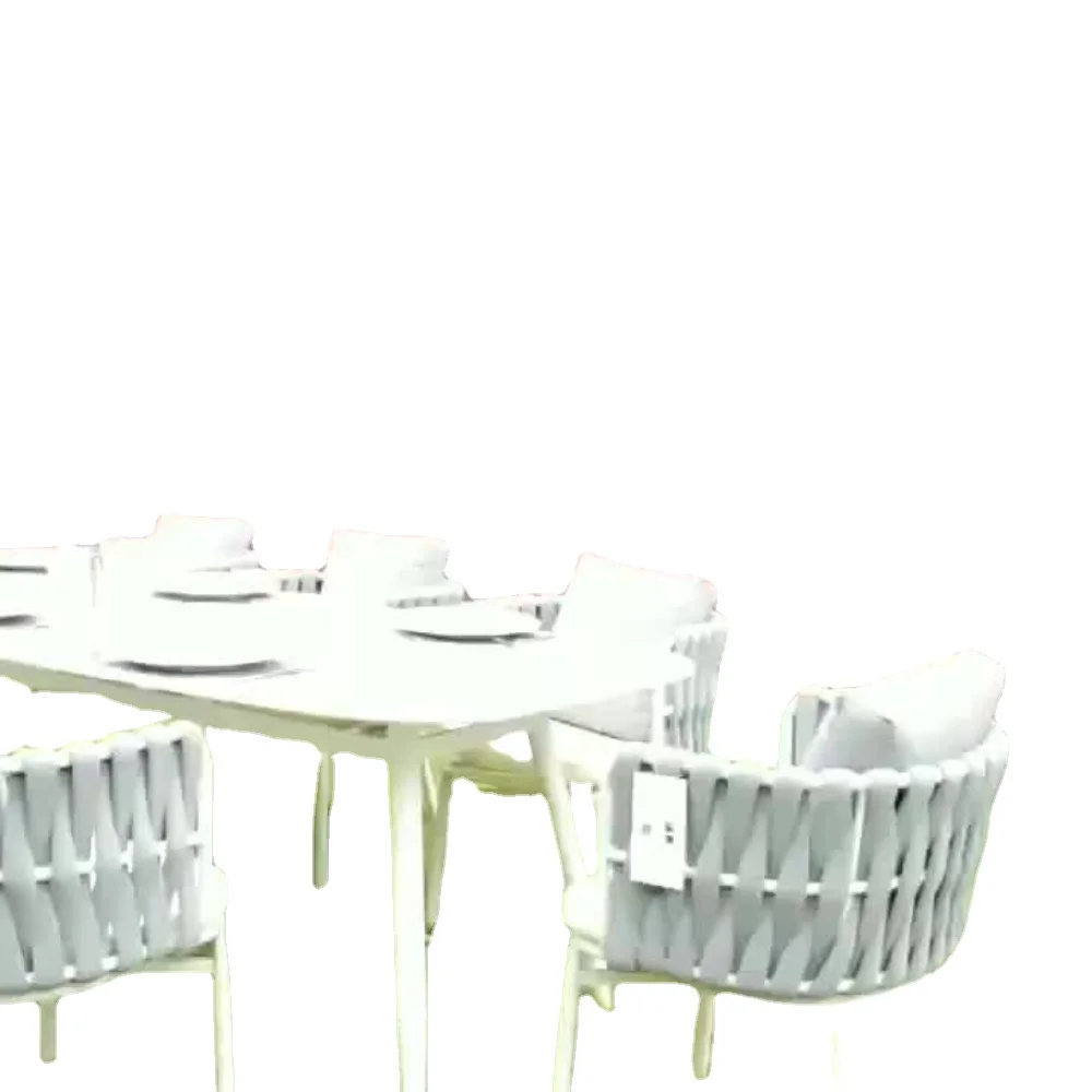 Modern royal hotel rope dining set patio furniture balcony dining table and 6 seater chair garden outdoor furniture
Modern royal hotel rope dining set patio furniture balcony dining table and 6 seater chair garden outdoor furniture