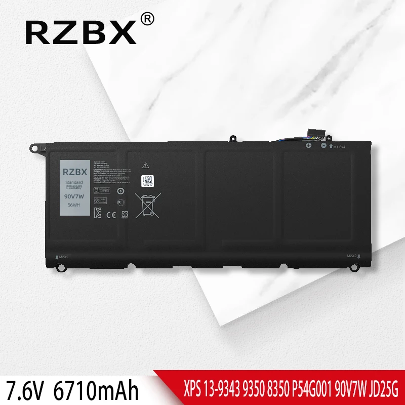 

RZBX New Laptop Battery 90V7W 56Wh For DELL XPS 13 9343 9350 8350 P54G001 P54G002 0N7T6 5K9CP DIN02 RWT1R 0DRRP JHXPY JD25G