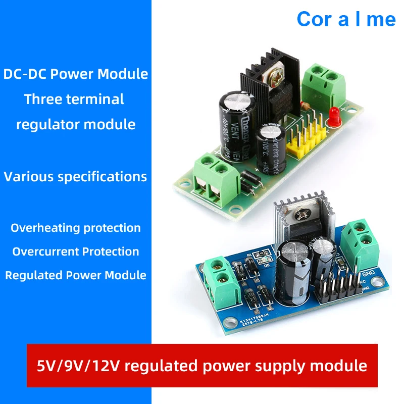 Трехконтактный регулятор питания LM7805/LM7809/LM7812, модуль питания 5 В/9 В/12 В, защита от перегрева и перегрузки по току
Трехконтактный регулятор питания LM7805/LM7809/LM7812, модуль питания 5 В/9 В/12 В, защита от перегрева и перегрузки по току