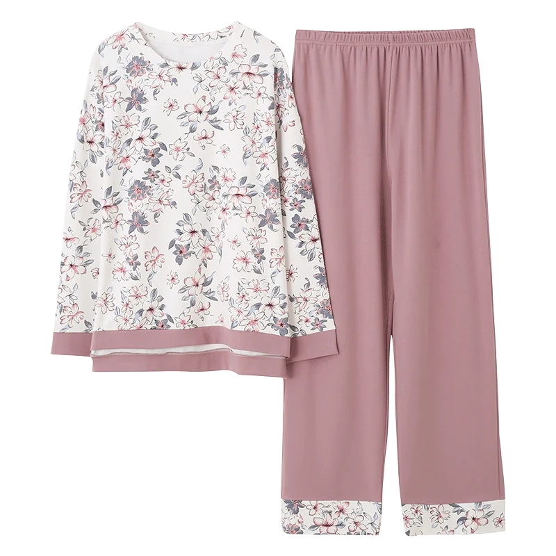 

Осенний женский топ с рукавами + длинный комплект из 100% хлопка с длинным рукавом, комплект из двух пижамных брюк, пижама, Женская длинная Пиж...