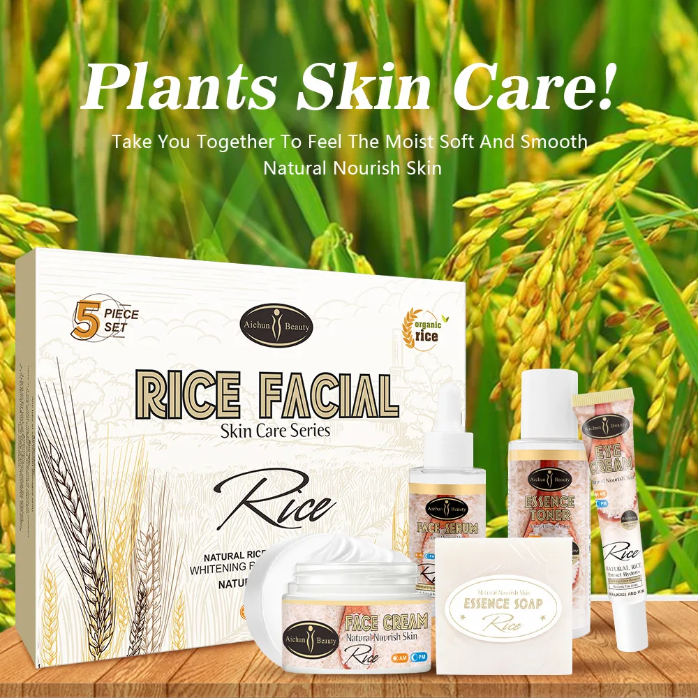 Facial Skin Care Set Rice Essence Moisturizing Eye Cream & Face Cream & Soap & Facial Serum & Toner Beauty Makeup Kit Box
Facial Skin Care Set Rice Essence Moisturizing Eye Cream & Face Cream & Soap & Facial Serum & Toner Beauty Makeup Kit Box