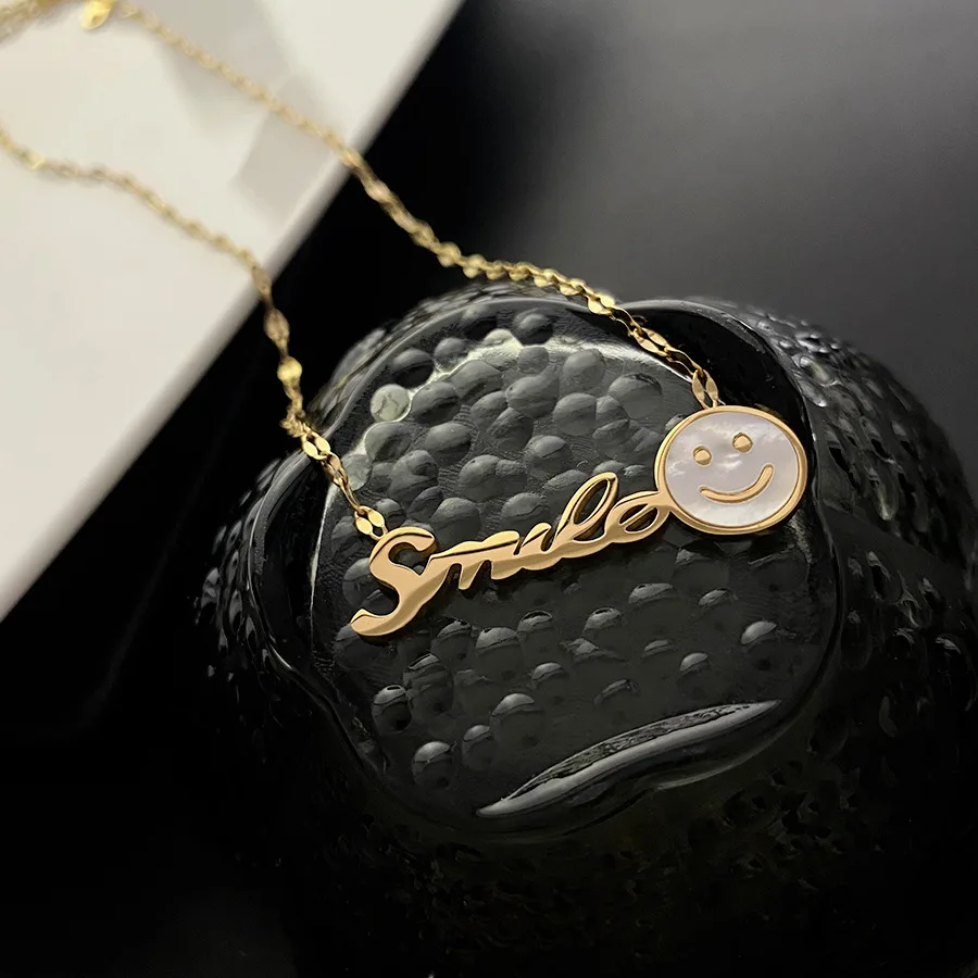 Stainless Steel Fadeless The letter Necklace Shell Smiling Face Accessory Water-Wave Chain Gold Plated Jewelry For Women
Stainless Steel Fadeless The letter Necklace Shell Smiling Face Accessory Water-Wave Chain Gold Plated Jewelry For Women