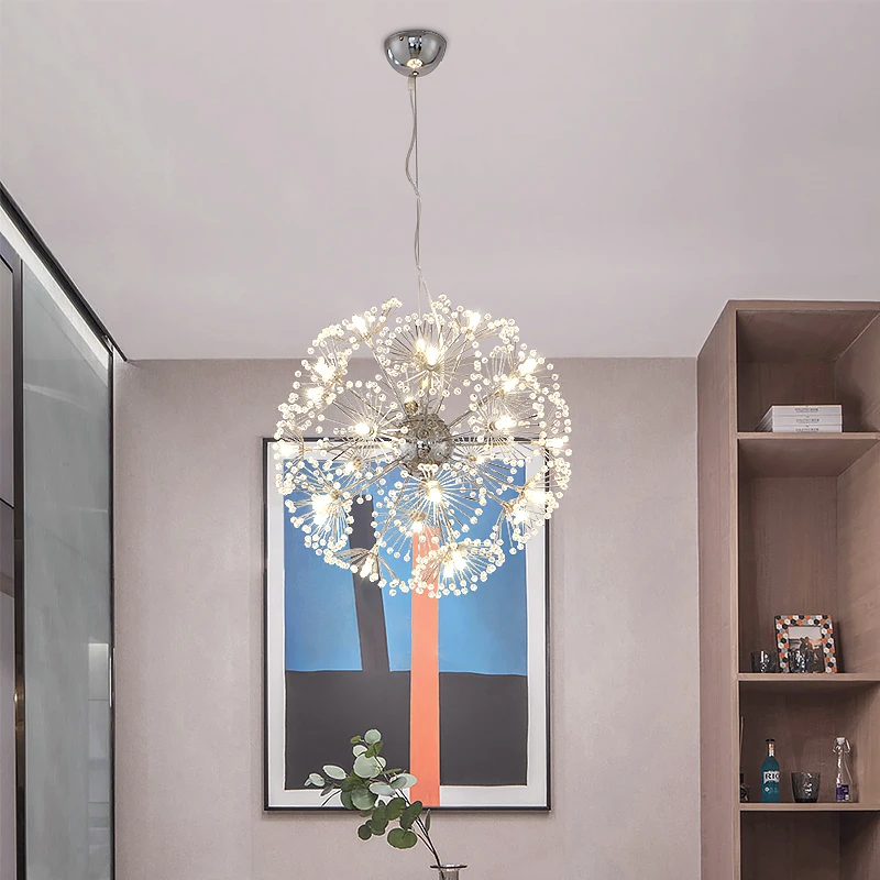 

24V Safe Modern LED Floor Lamps for Bedroom Lighting Fixtures Crystal Ball pendant Silver G4 LED Dandelion Chandelier light