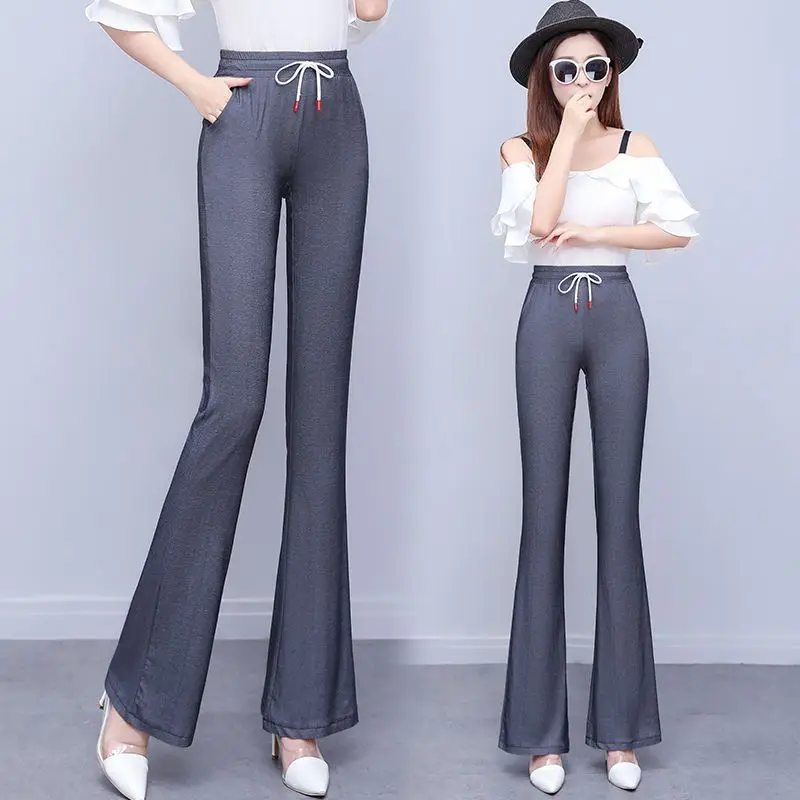 Free Shipping Thin Office Lady Casual Pants Loose Korean Fashion Lace-up High Waist Elastic Solid Women Wide Leg Flare Trousers
Free Shipping Thin Office Lady Casual Pants Loose Korean Fashion Lace-up High Waist Elastic Solid Women Wide Leg Flare Trousers