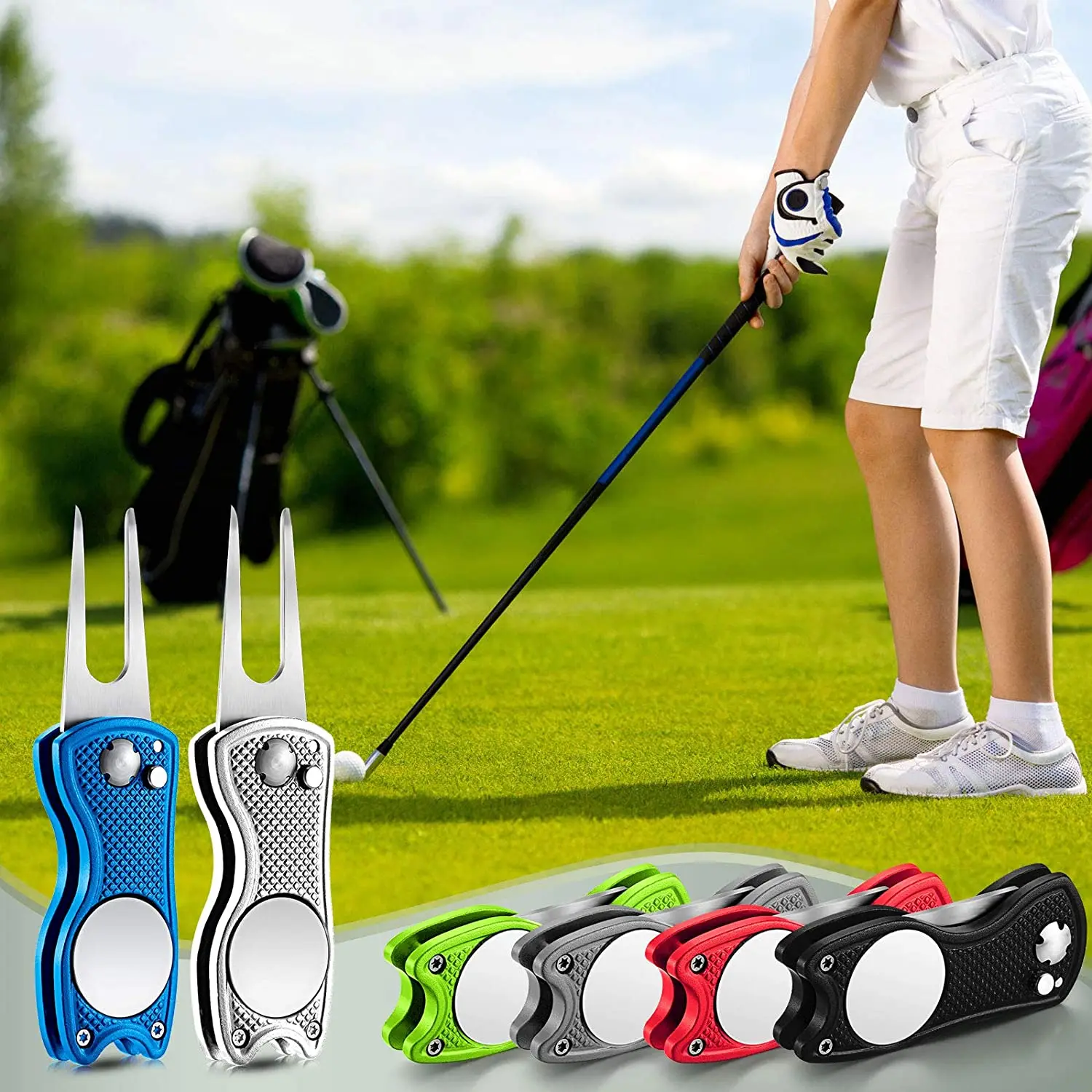 New Metal Foldable Golf Divot Repair Tool with Magnetic Ball Marker and Pop-up Button Green Tool Accessories Gift for Golfer
New Metal Foldable Golf Divot Repair Tool with Magnetic Ball Marker and Pop-up Button Green Tool Accessories Gift for Golfer
