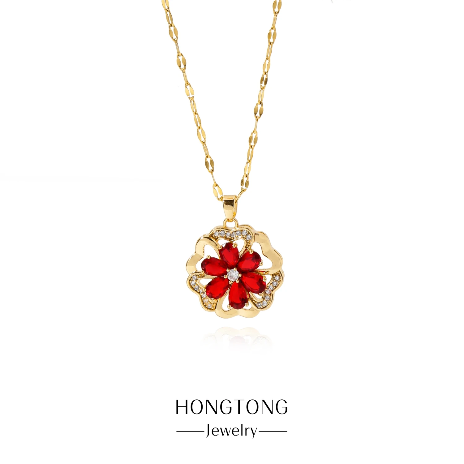 HONGTONG Gold Plated Micro Inset Zircon Flower Red Crystal Necklace European And American Trend Personality Collarbone Choker
HONGTONG Gold Plated Micro Inset Zircon Flower Red Crystal Necklace European And American Trend Personality Collarbone Choker