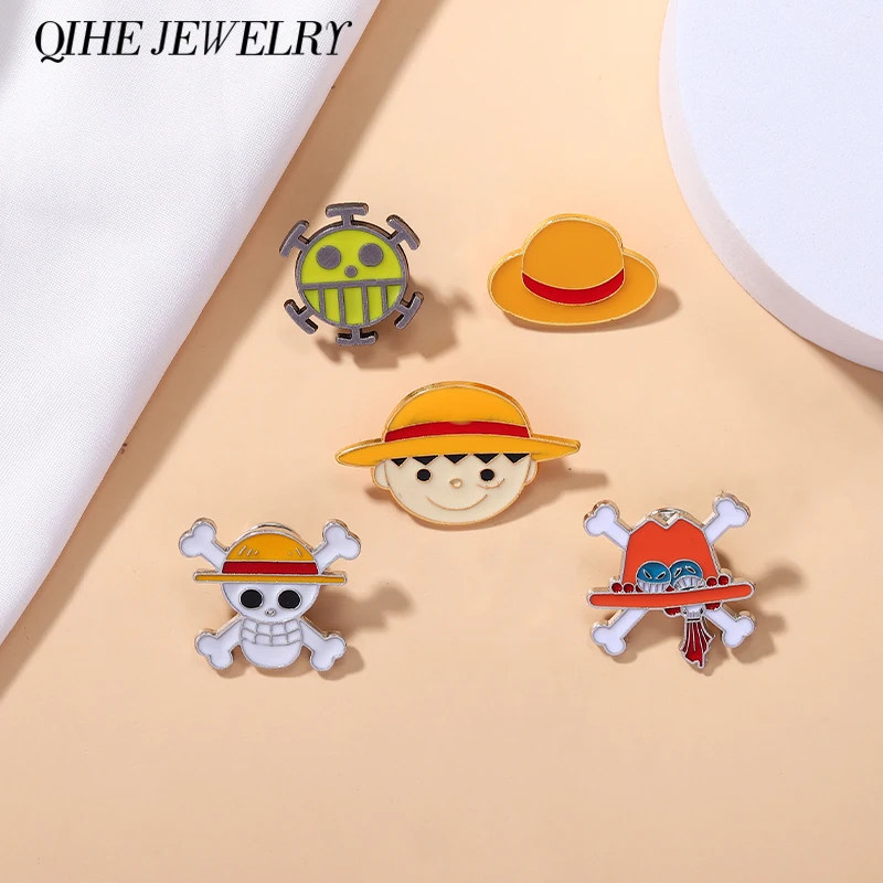 

OP Enamel Pins Anime Pirates Luffy Ace Law Skeleton Cute Custom Brooches Badge Backpack Accessories Gift for Friends