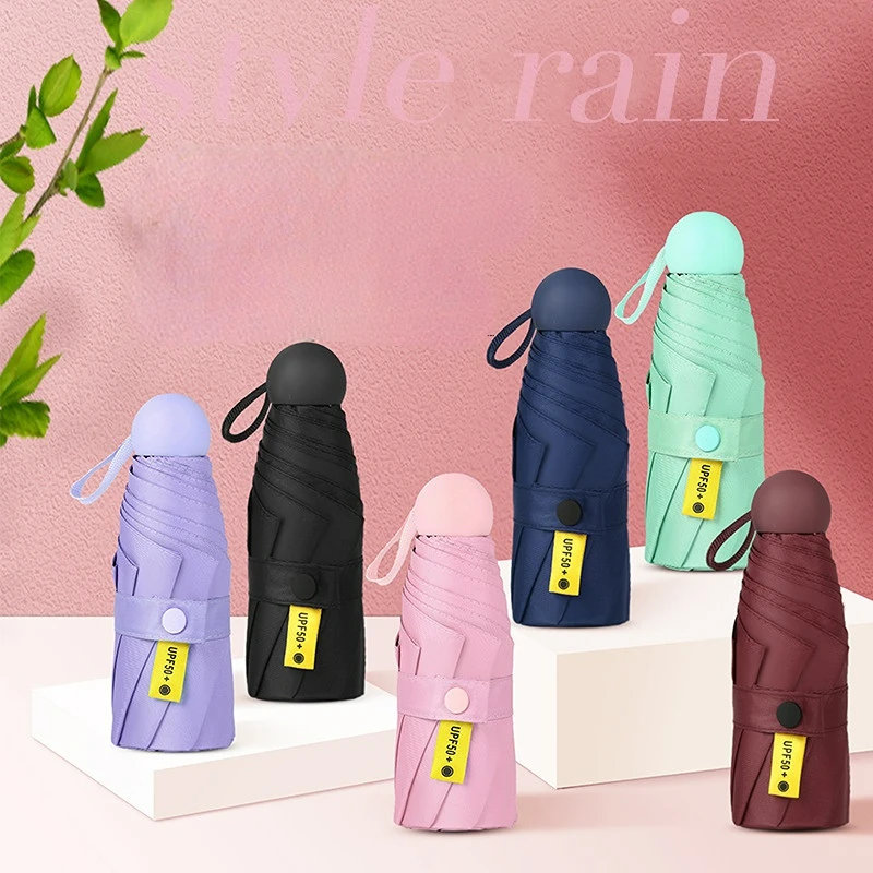Mini Pocket Capsule Umbrella Black Glue Sunscreen Sunshade Umbrella Sunny and Rainy Dual-use Five-fold Umbrella
Mini Pocket Capsule Umbrella Black Glue Sunscreen Sunshade Umbrella Sunny and Rainy Dual-use Five-fold Umbrella
